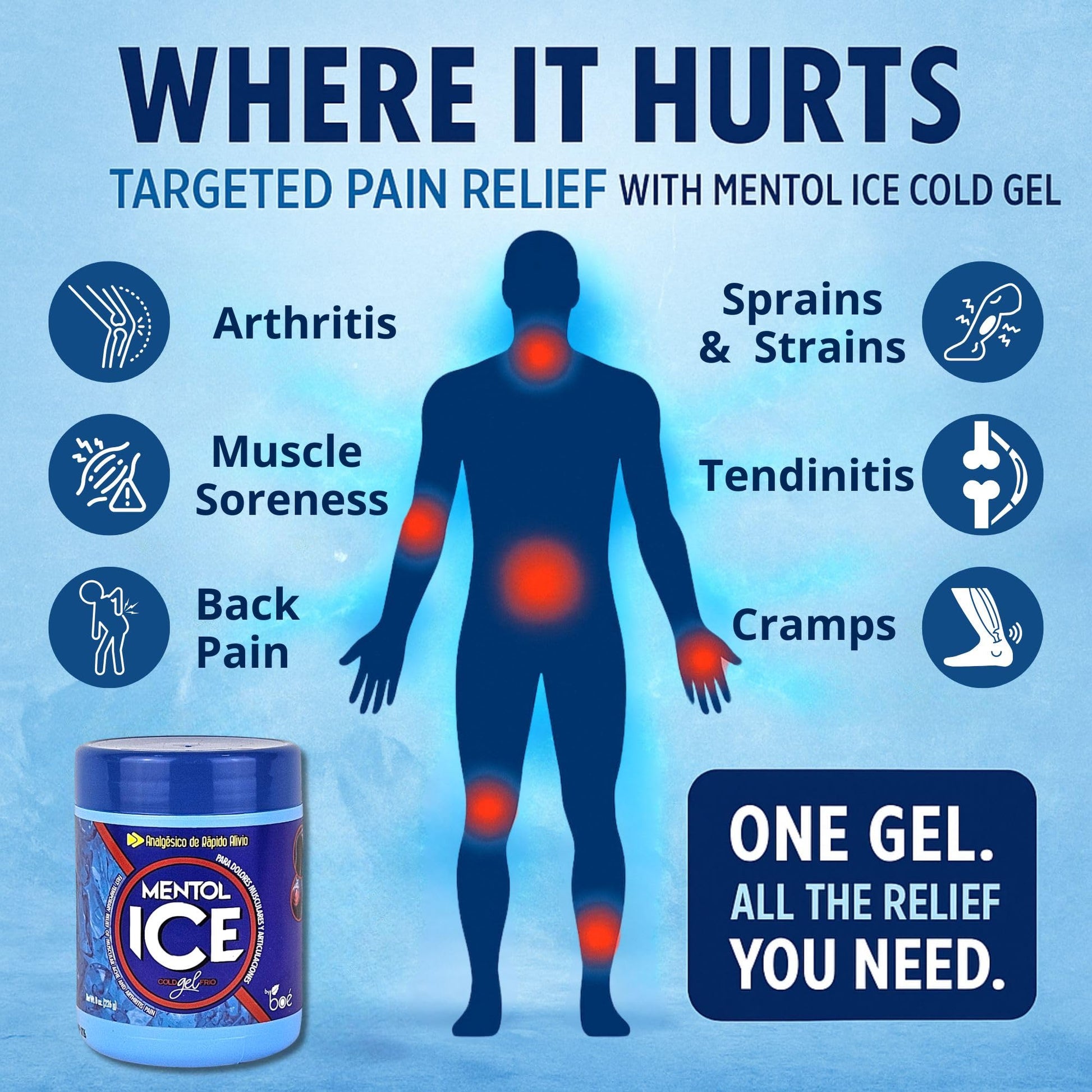 Mentol Ice Cold Gel – 8 oz Pain Relief Gel for Muscles & Joints – Fast-Acting Analgesic for Arthritis, Back Pain, Cramps, Sprains & Headaches – Non-Greasy & Quick Absorption - Maple Wellness Supplements