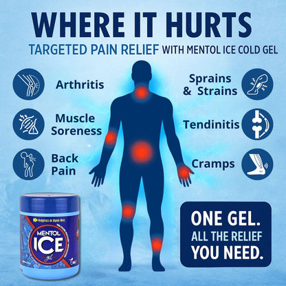 Mentol Ice Cold Gel – 8 oz Pain Relief Gel for Muscles & Joints – Fast-Acting Analgesic for Arthritis, Back Pain, Cramps, Sprains & Headaches – Non-Greasy & Quick Absorption - Maple Wellness Supplements