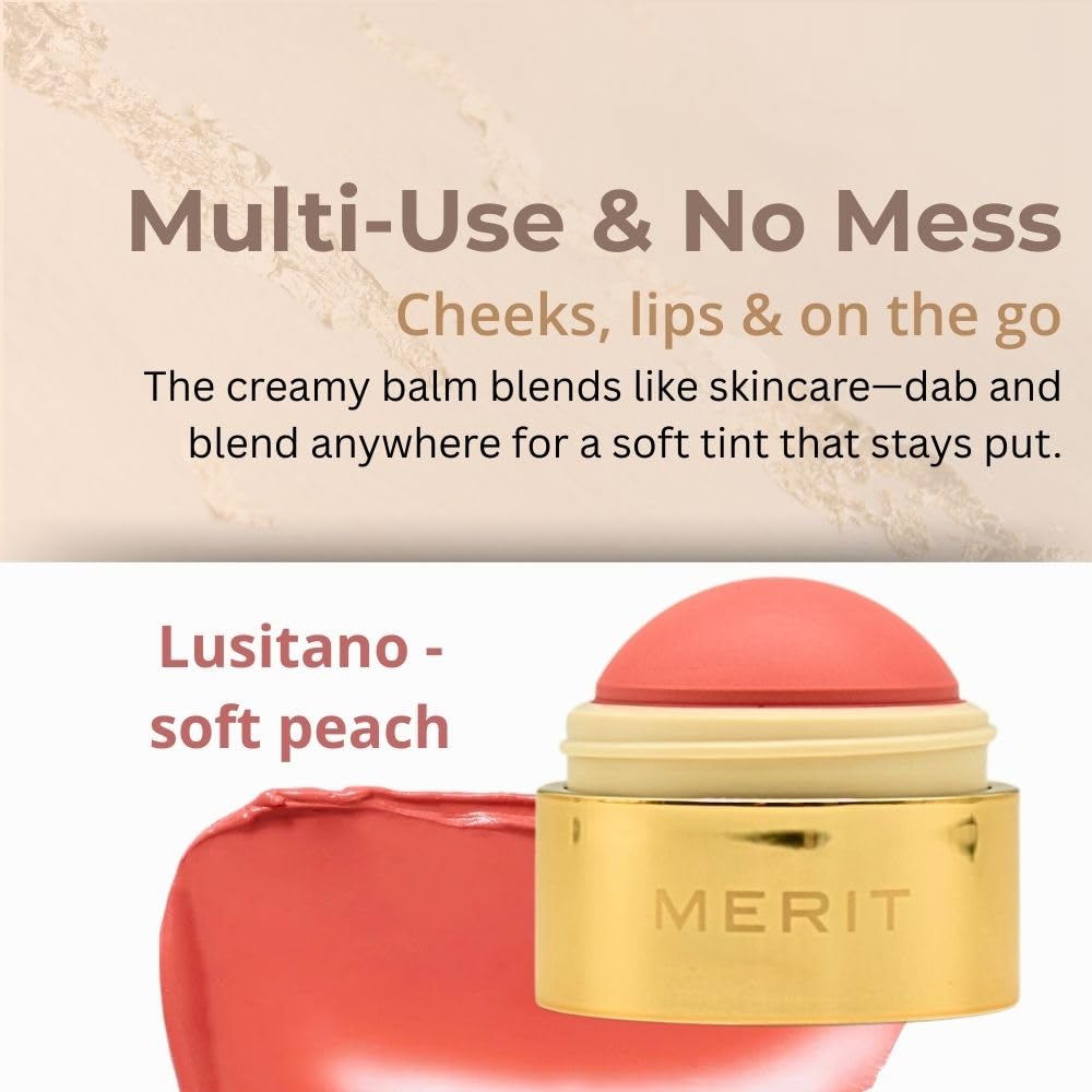 MERIT Flush Balm Cream Blush – Lusitano Soft Peach | Hydrating Radiant Cheek & Lip Tint Stick with Vitamin E | Lightweight, Buildable, Vegan & Cruelty-Free Blush - Maple Wellness Supplements