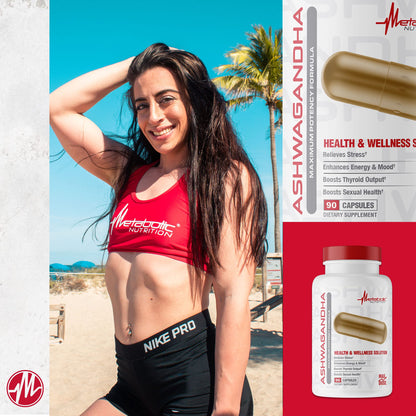 Metabolic Nutrition Ashwagandha 2200mg Made with Organic Ashwagandha Powder and Black Pepper Extract, 90 Vegan Capusles - Maple Wellness Supplements