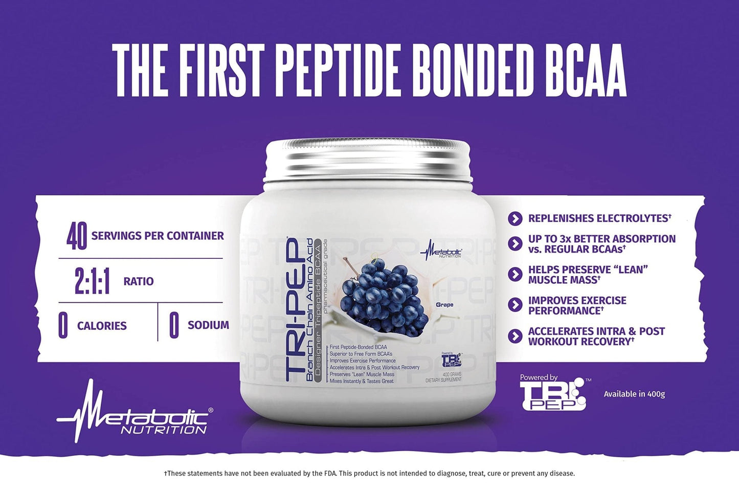 Metabolic Nutrition - TRIPEP - Tri-Peptide Branch Chain Amino Acid, BCAA Powder - Maple Wellness Supplements