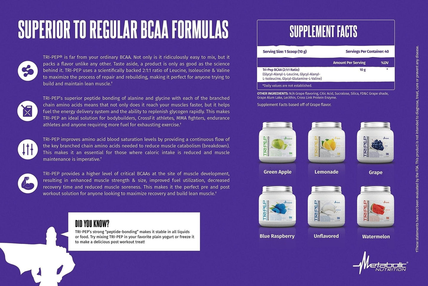 Metabolic Nutrition | TRIPEP - Tri-Peptide Branch Chain Amino Acid, BCAA Powder - Maple Wellness Supplements