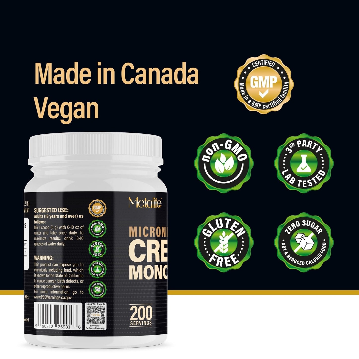METALIFE 100% Pure Creatine Monohydrate Powder 200 Servings, Micronized Powder, Muscle Growth, Unflavored, Ideal for Athletes & Fitness Enthusiasts, - Maple Wellness Supplements