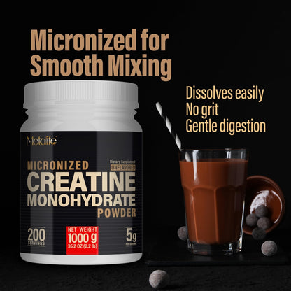 METALIFE 100% Pure Creatine Monohydrate Powder 200 Servings, Micronized Powder, Muscle Growth, Unflavored, Ideal for Athletes & Fitness Enthusiasts, - Maple Wellness Supplements