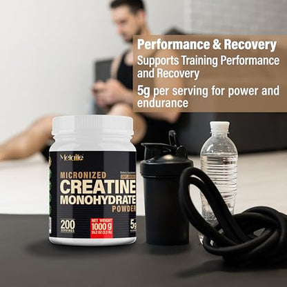METALIFE 100% Pure Creatine Monohydrate Powder, Canada-Made, 1000 g (200 Servings) Micronized Powder, Muscle Growth, Unflavored, Ideal for Athletes & Fitness Enthusiasts, Third party lab tested, Vegan - Maple Wellness Supplements