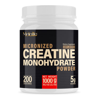METALIFE 100% Pure Creatine Monohydrate Powder, Canada-Made, 1000 g (200 Servings) Micronized Powder, Muscle Growth, Unflavored, Ideal for Athletes & Fitness Enthusiasts, Third party lab tested, Vegan - Maple Wellness Supplements