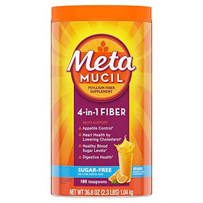 Metamucil 4-in-1 Psyllium Husk Friendly Fiber Supplement, Sugar-Free, 180 teaspoons, Orange Flavored, Daily Fiber Powder for Digestive Health - Maple Wellness Supplements