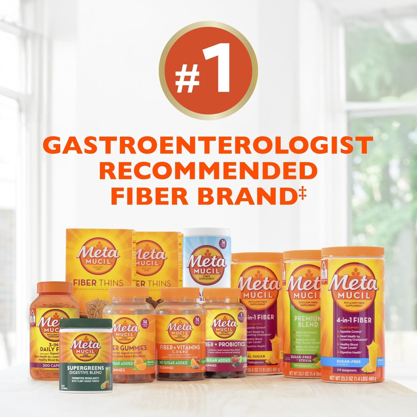Metamucil 4-in-1 Psyllium Husk Friendly Fiber Supplement, Sugar-Free, 72 teaspoons, Orange Flavored, Daily Fiber Powder for Digestive Health - Maple Wellness Supplements