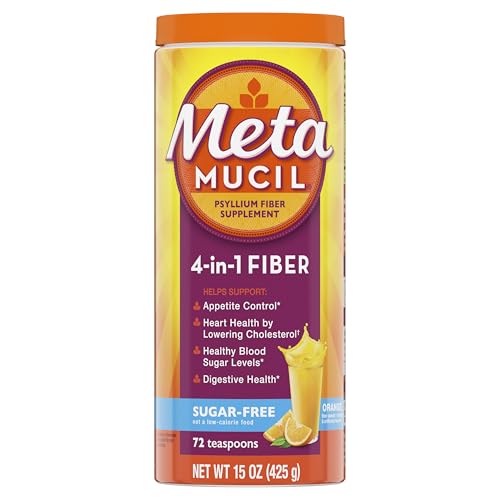 Metamucil 4-in-1 Psyllium Husk Friendly Fiber Supplement, Sugar-Free, 72 teaspoons, Orange Flavored, Daily Fiber Powder for Digestive Health - Maple Wellness Supplements