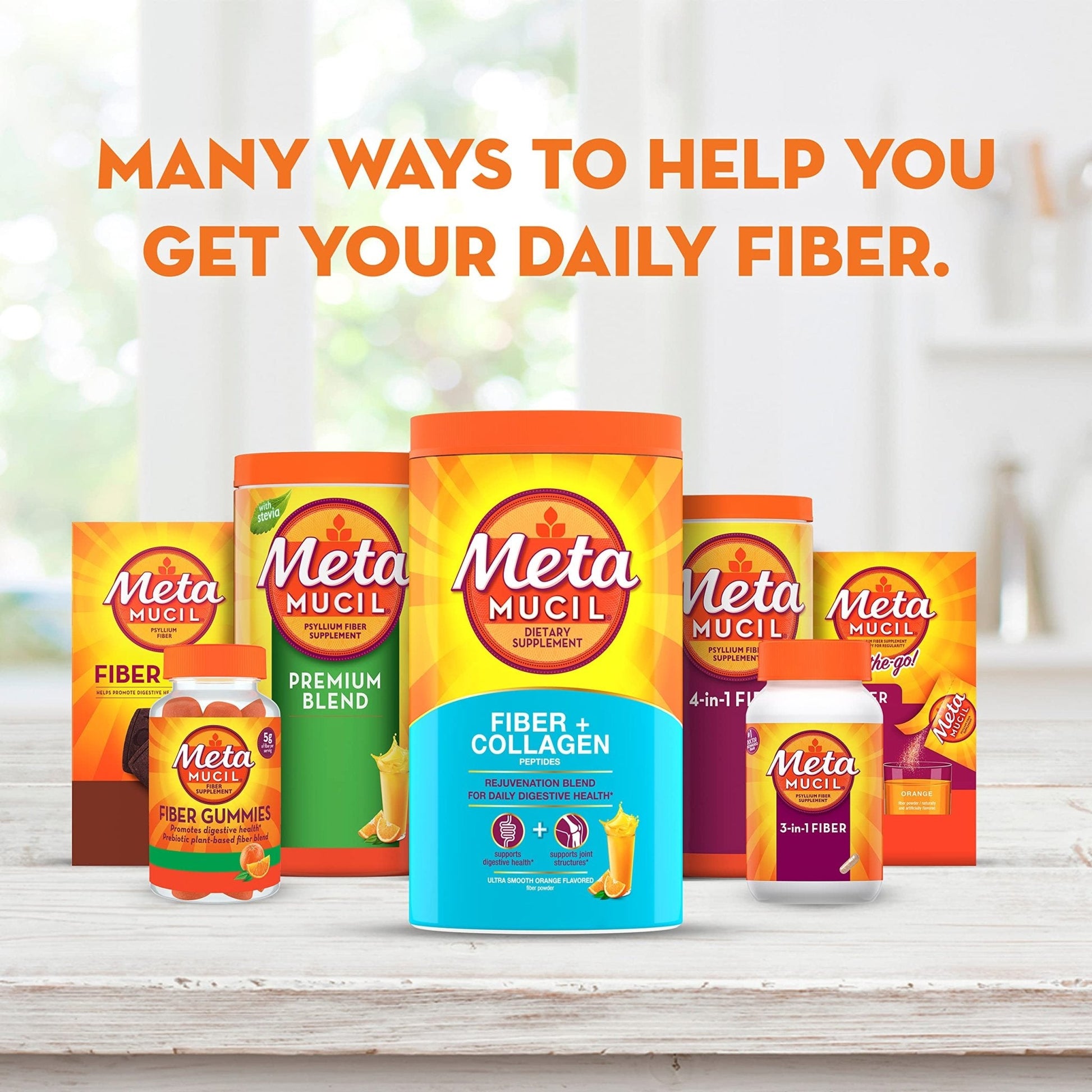 Metamucil Daily Fiber + Collagen, Psyllium Husk Powder, Plant Based Fiber Supplement, Sugar-Free with Stevia, 3-in-1 Fiber Supplement - Maple Wellness Supplements