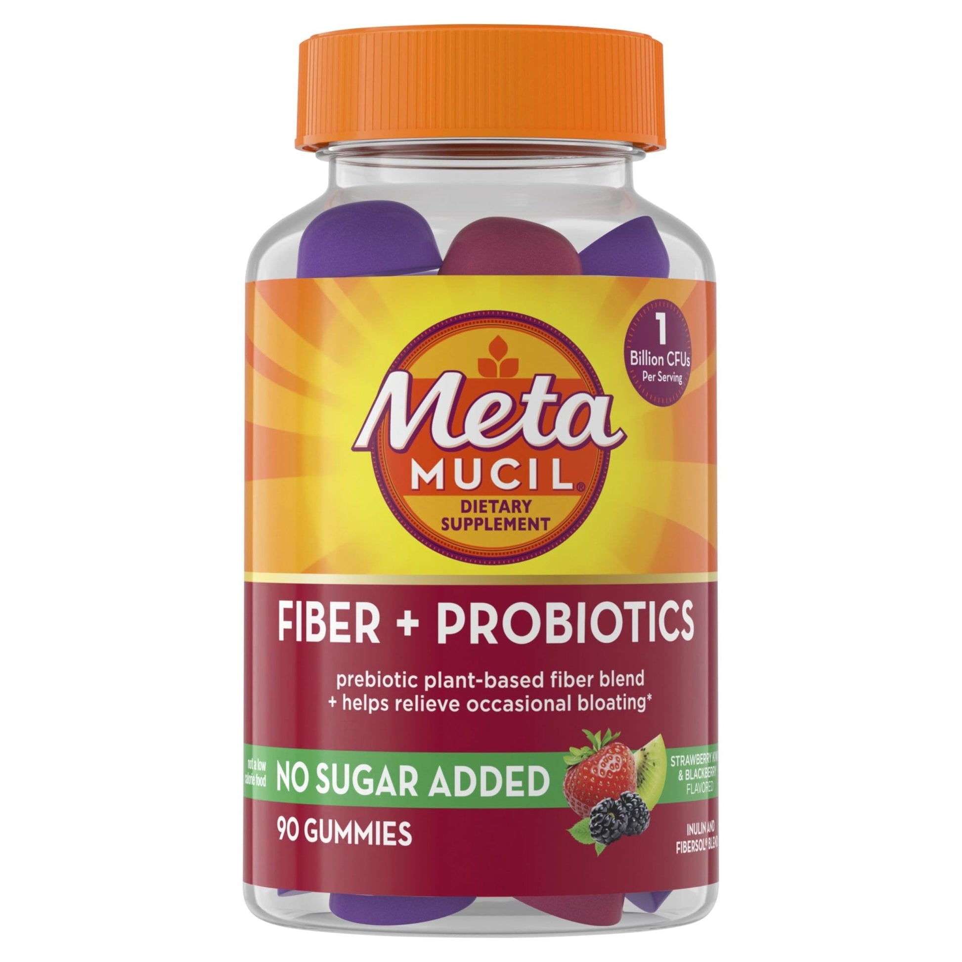 Metamucil Fiber Gummies for Adults with Probiotics for Bloating Relief, No Sugar Added Strawberry Kiwi BlackBerry Flavors, 5g Prebiotic - Maple Wellness Supplements