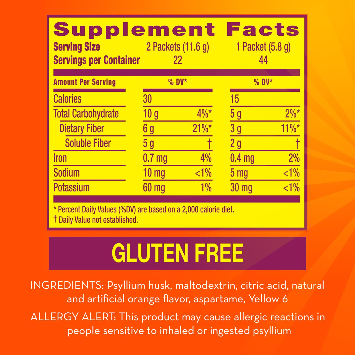 Metamucil On-the-Go Packets, Sugar-Free, 44 Packets, 4-in-1 Psyllium Husk Fiber Supplement, Orange Flavored, Individual Servings Great for Travel - Maple Wellness Supplements
