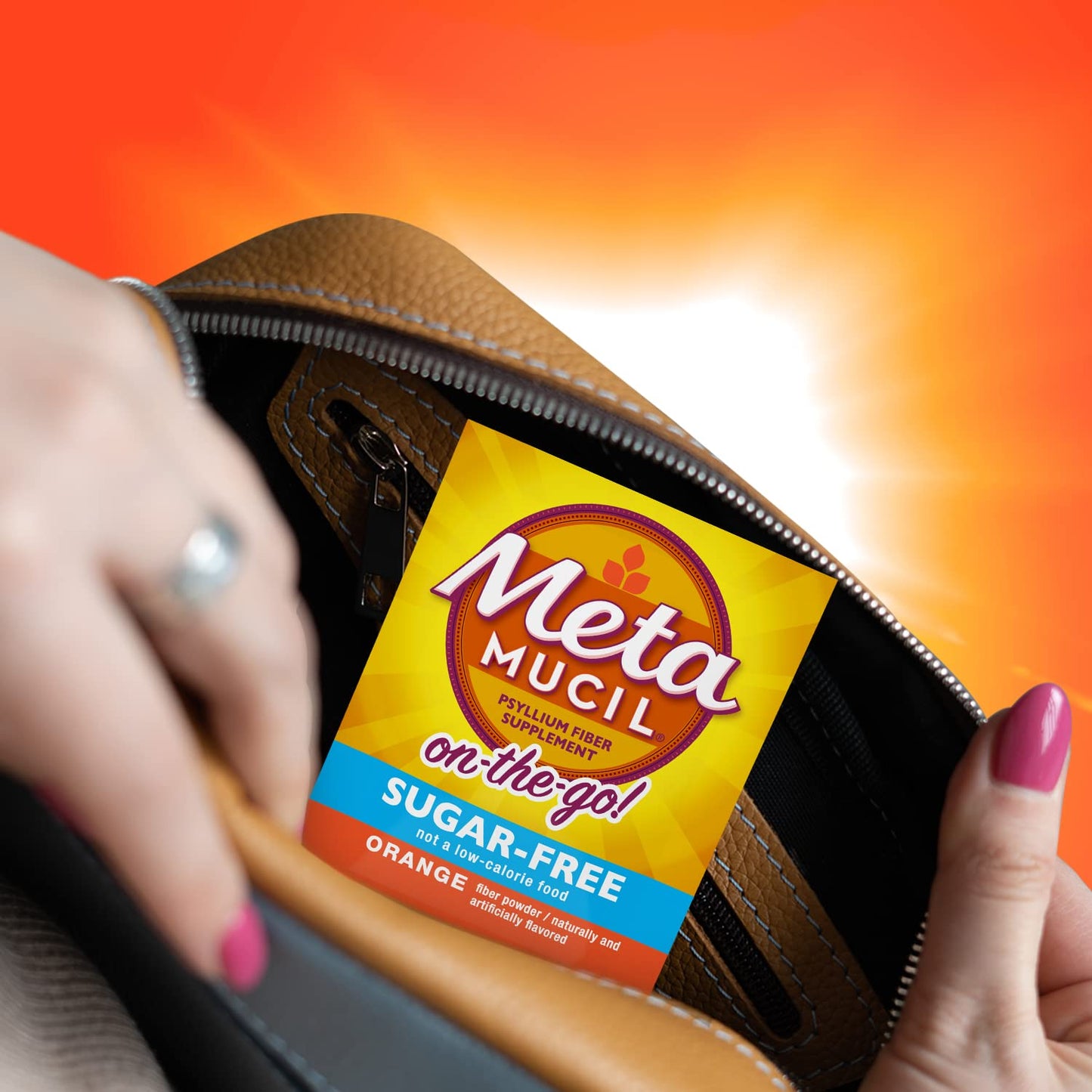 Metamucil On-the-Go Packets, Sugar-Free, 44 Packets, 4-in-1 Psyllium Husk Fiber Supplement, Orange Flavored, Individual Servings Great for Travel - Maple Wellness Supplements