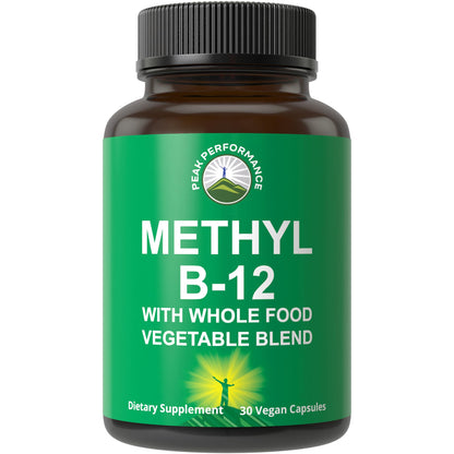 Methyl B12 Vitamin + Whole Food Blend of 25 Vegetables and Fruits for Max Absorption. Vegan Vitamin B12 Methylcobalamin - Methyl B-12 Supplement for Energy, Focus and Relief. 30 Day Supply Capsules - Maple Wellness Supplements