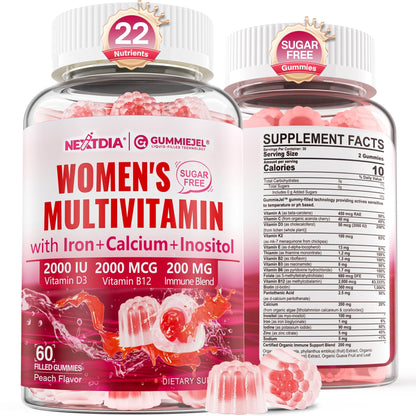 Methylated Multivitamin for Women Gummies, Calcium, D3 K2, Methylfolate & B12, Inositol, Daily Vitamin A C E, B Complex, Biotin, Zinc - Maple Wellness Supplements