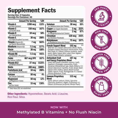 Methylated Multivitamin for Women w/Bioavailable Vitamins, Chelated Minerals, Vitamin D, B12, C, A & Zinc for Energy, Focus and Immune Health - Maple Wellness Supplements