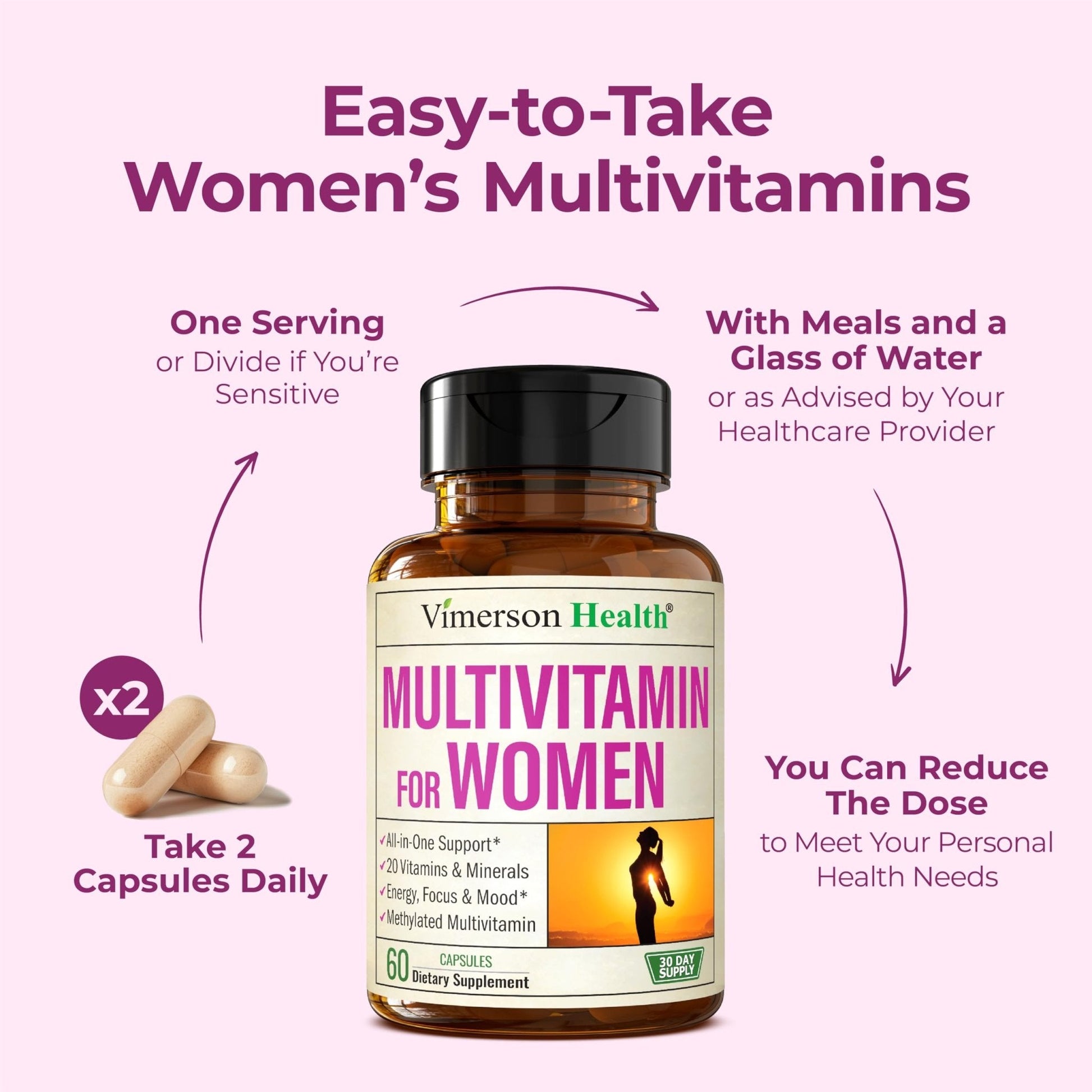 Methylated Multivitamin for Women w/Bioavailable Vitamins, Chelated Minerals, Vitamin D, B12, C, A & Zinc for Energy, Focus and Immune Health - Maple Wellness Supplements
