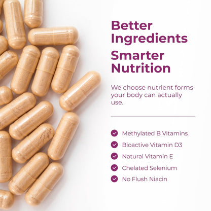 Methylated Multivitamin for Women w/Bioavailable Vitamins, Chelated Minerals, Vitamin D, B12, C, A & Zinc for Energy, Focus and Immune Health - Maple Wellness Supplements