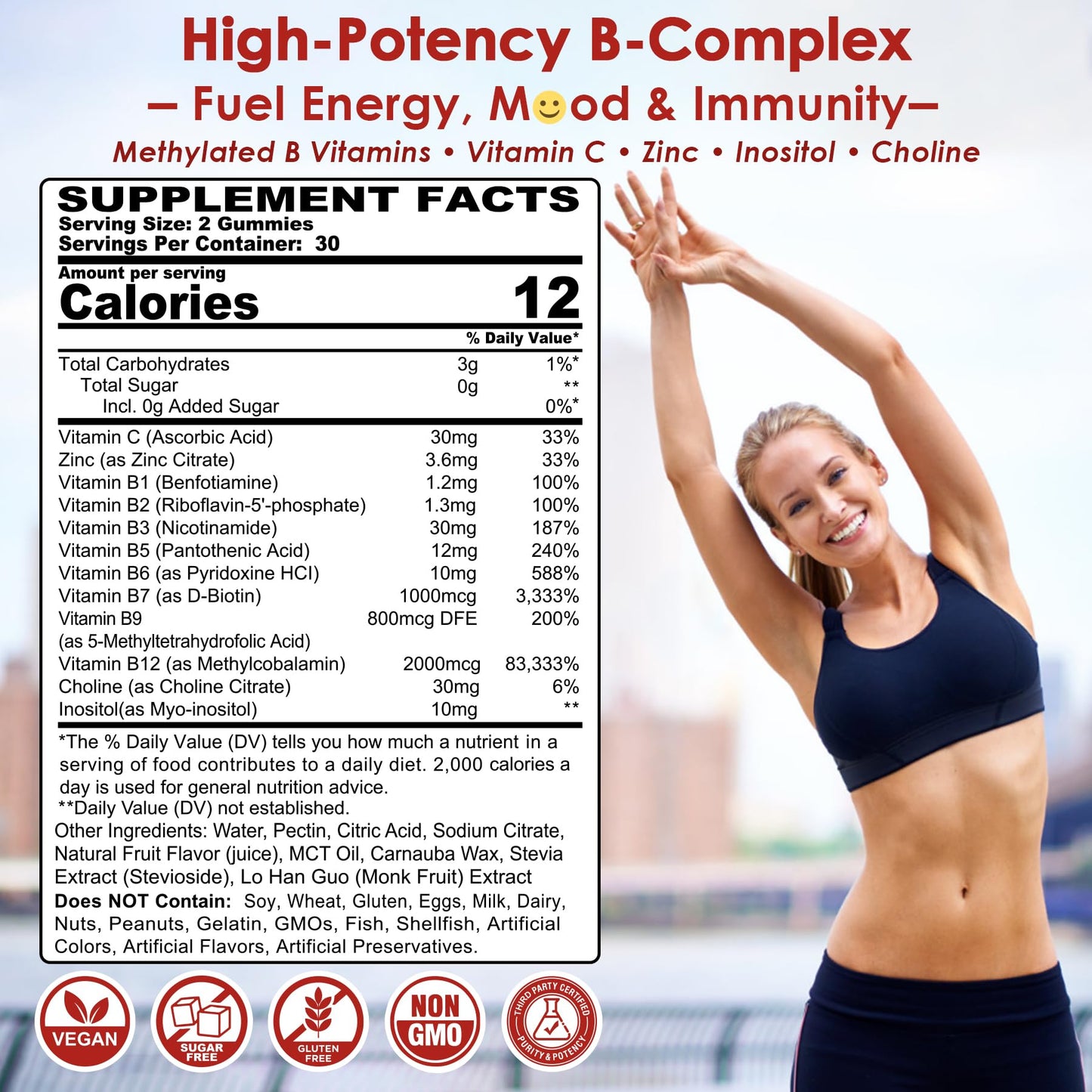 Methylated Vitamin B Complex Gummies 2 Pack, Methyl B12 & Folate with B1, B2, B3, B5, Biotin | Vitamin C, Zinc, Choline & Inositol – B Complex Supplement for Energy - Maple Wellness Supplements