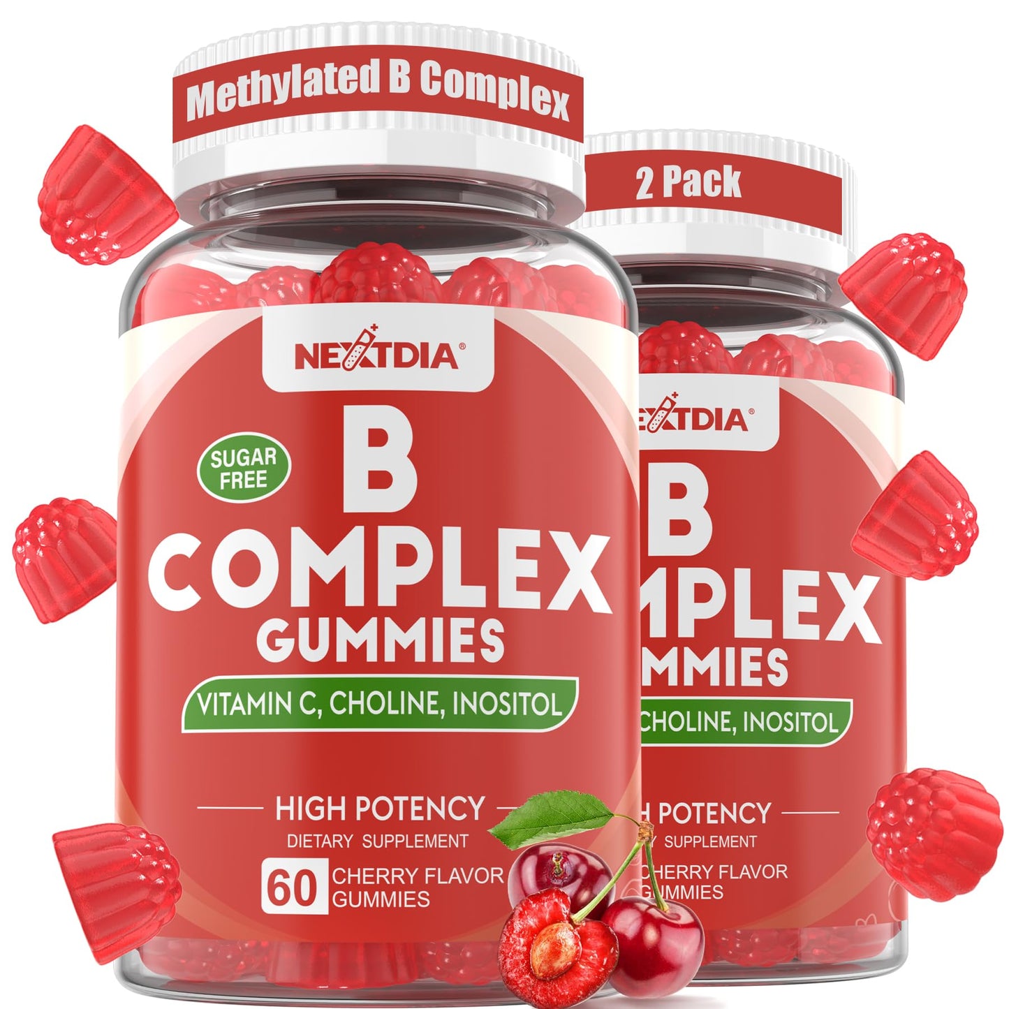 Methylated Vitamin B Complex Gummies 2 Pack, Methyl B12 & Folate with B1, B2, B3, B5, Biotin | Vitamin C, Zinc, Choline & Inositol – B Complex Supplement for Energy - Maple Wellness Supplements
