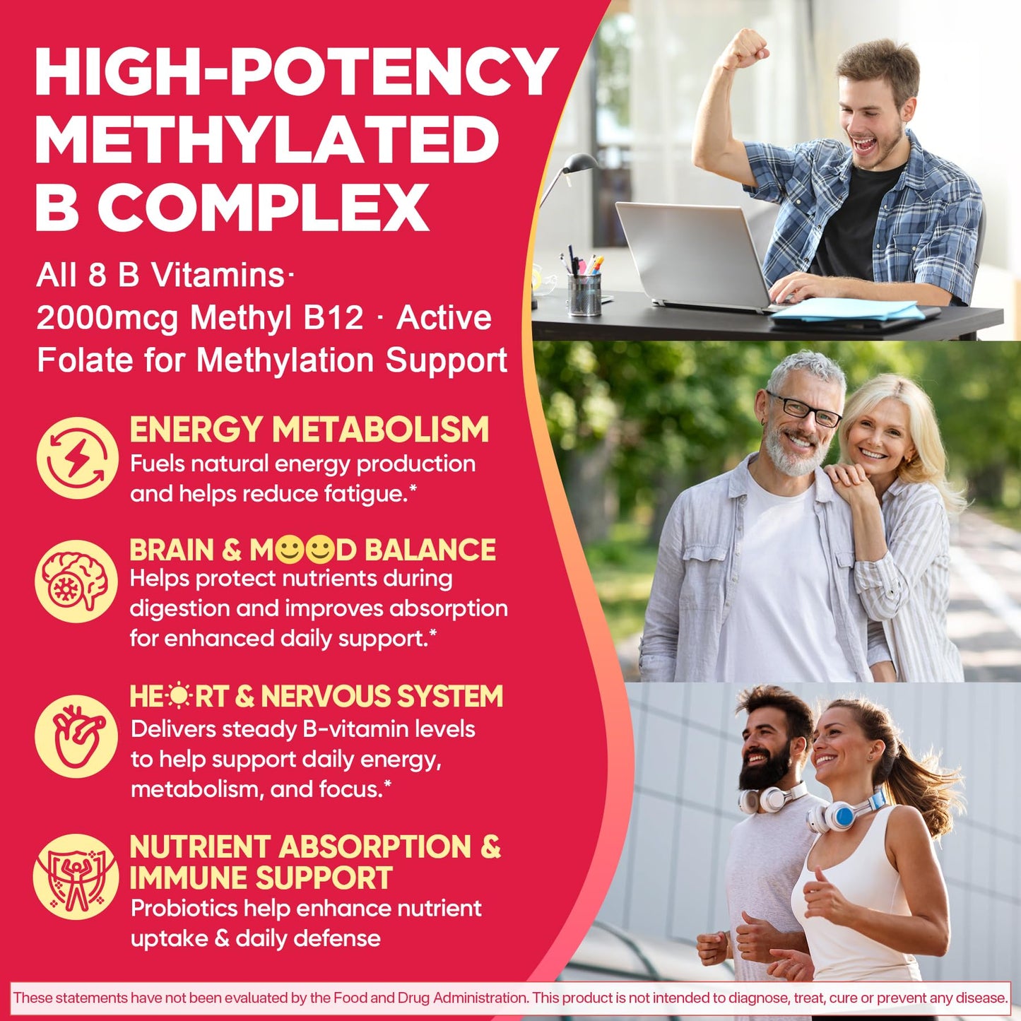 Methylated Vitamin B Complex Gummies for Women & Men, High Dose 2000 mcg Methyl B12, Liposomal Super All B Vitamins Methylfolate, B1, B2, B3, B5, B6, B7, Vitamin C, - Maple Wellness Supplements