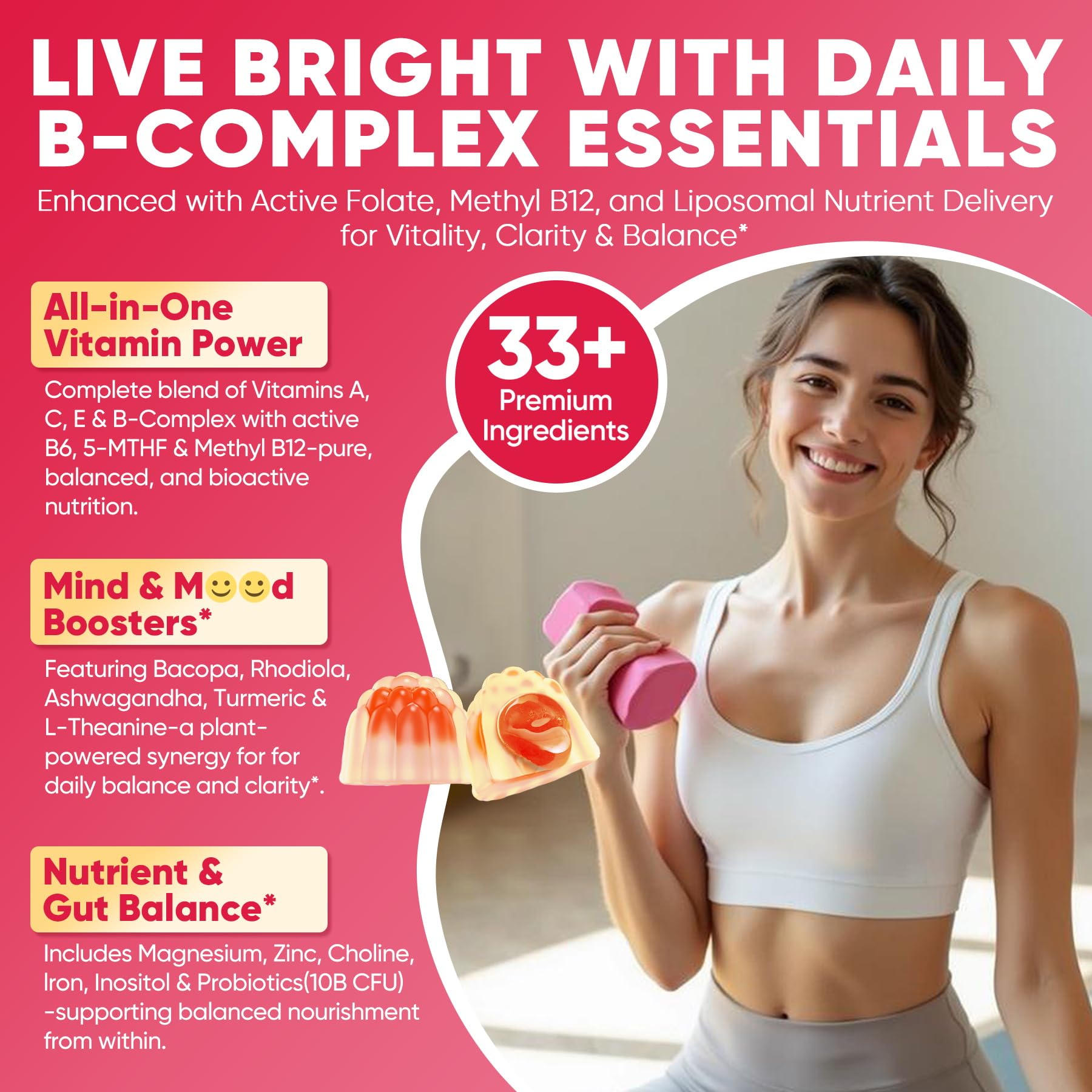 Methylated Vitamin B Complex Gummies for Women & Men, High Dose 2000 mcg Methyl B12, Liposomal Super All B Vitamins Methylfolate, B1, B2, B3, B5, B6, B7, Vitamin C, - Maple Wellness Supplements