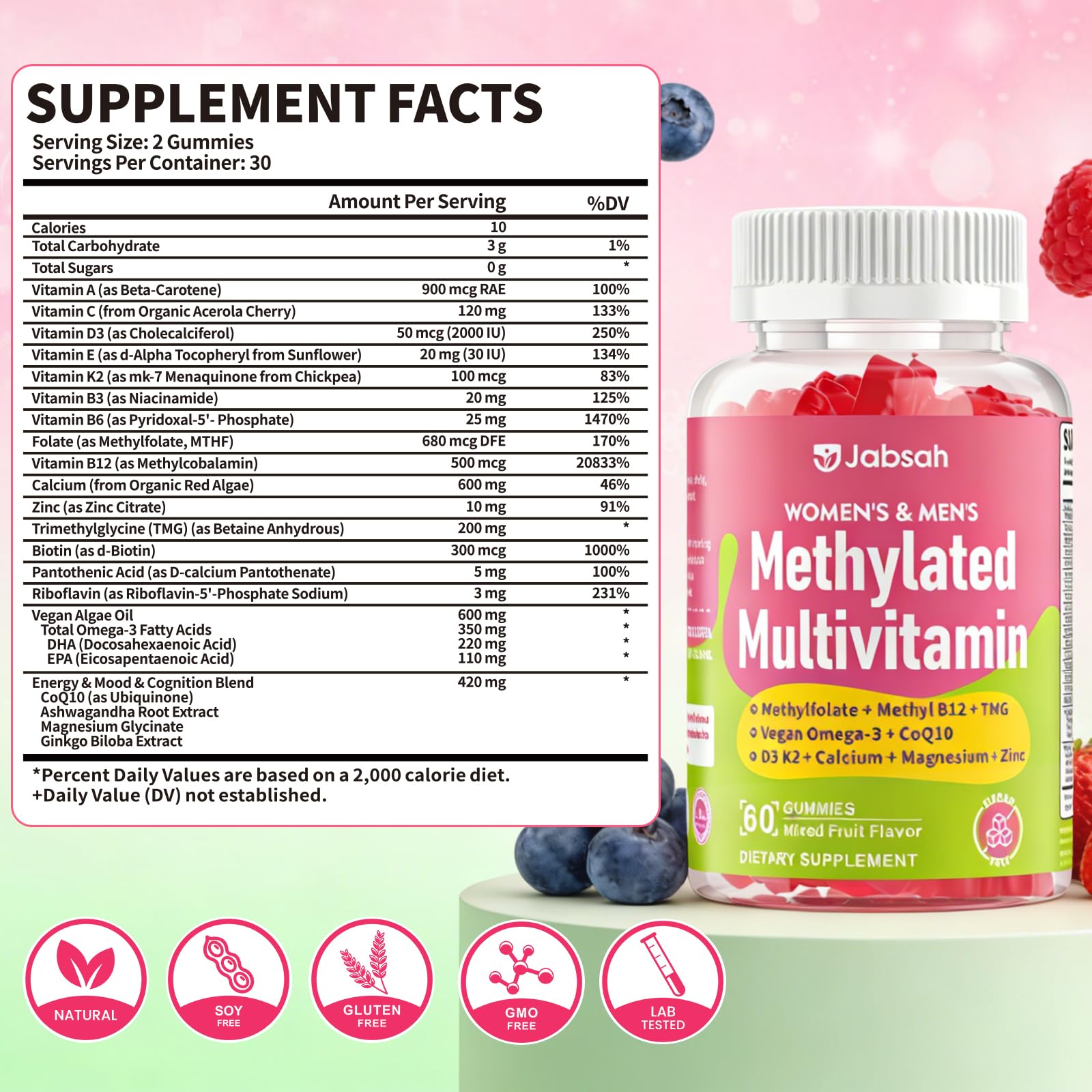 Methylated Vitamin B Complex Gummies for Women & Men, Multivitanins Gummy with Vitamin A, C ,E, Methylfolate & B12, TMG, Calcium, D3 K2 - Maple Wellness Supplements
