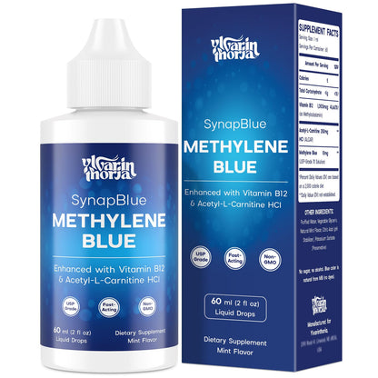 Methylene Blue Drops for Humans, 1% USP Grade – Dropper-Free No-Touch Bottle, Brain Supplement for Memory and Focus – Fast-Acting Nootropic with Methyl B12 & ALCAR – Caffeine-Free, Mint Flavor, 2oz - Maple Wellness Supplements