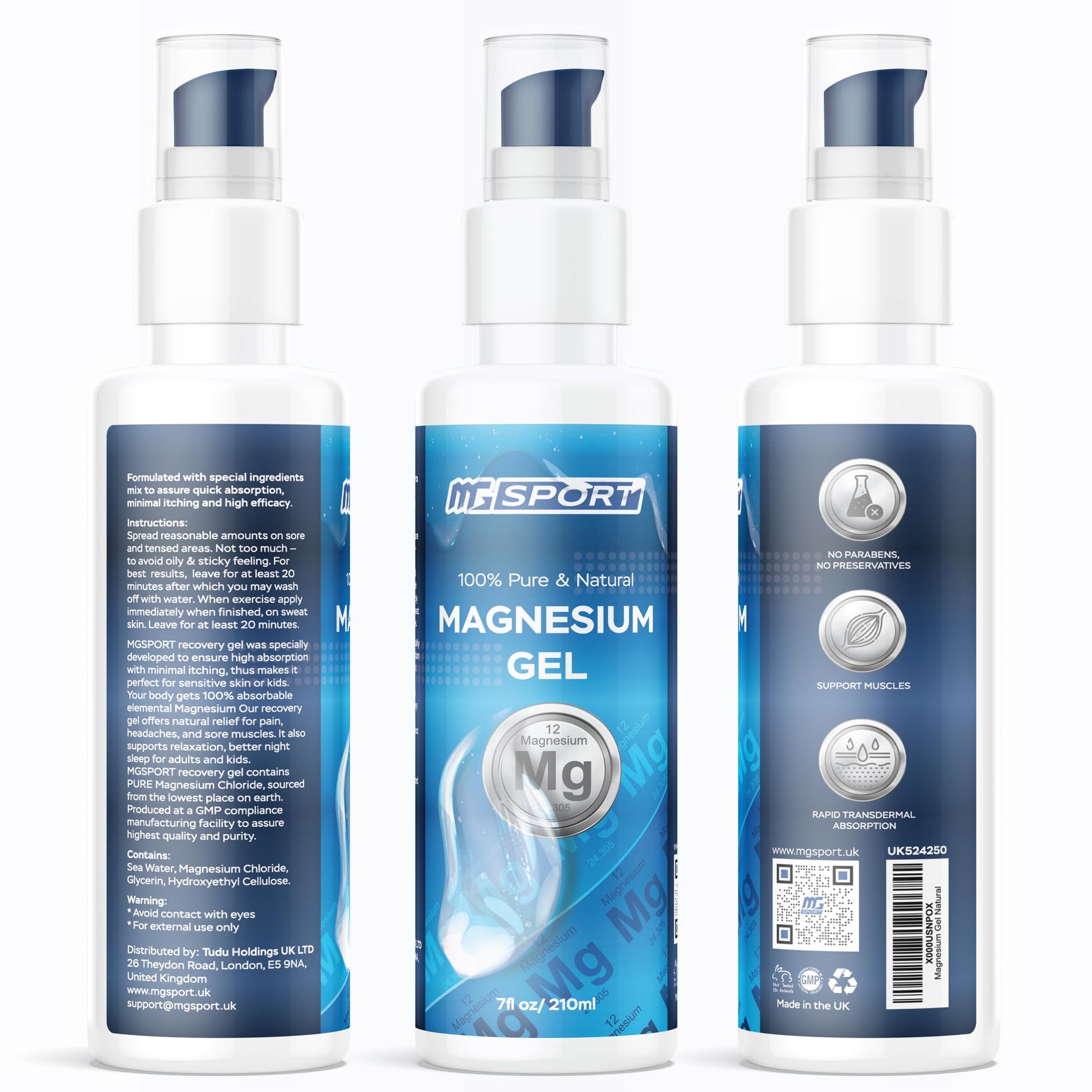 MgSport Magnesium Gel Dead Sea Magnesium - Gentle Topical Gel for Leg Cramps and Muscle Recovery Without Stinging - 20% More Potency Than Magnesium Oil Sprays - 1,000 Pumps - Maple Wellness Supplements