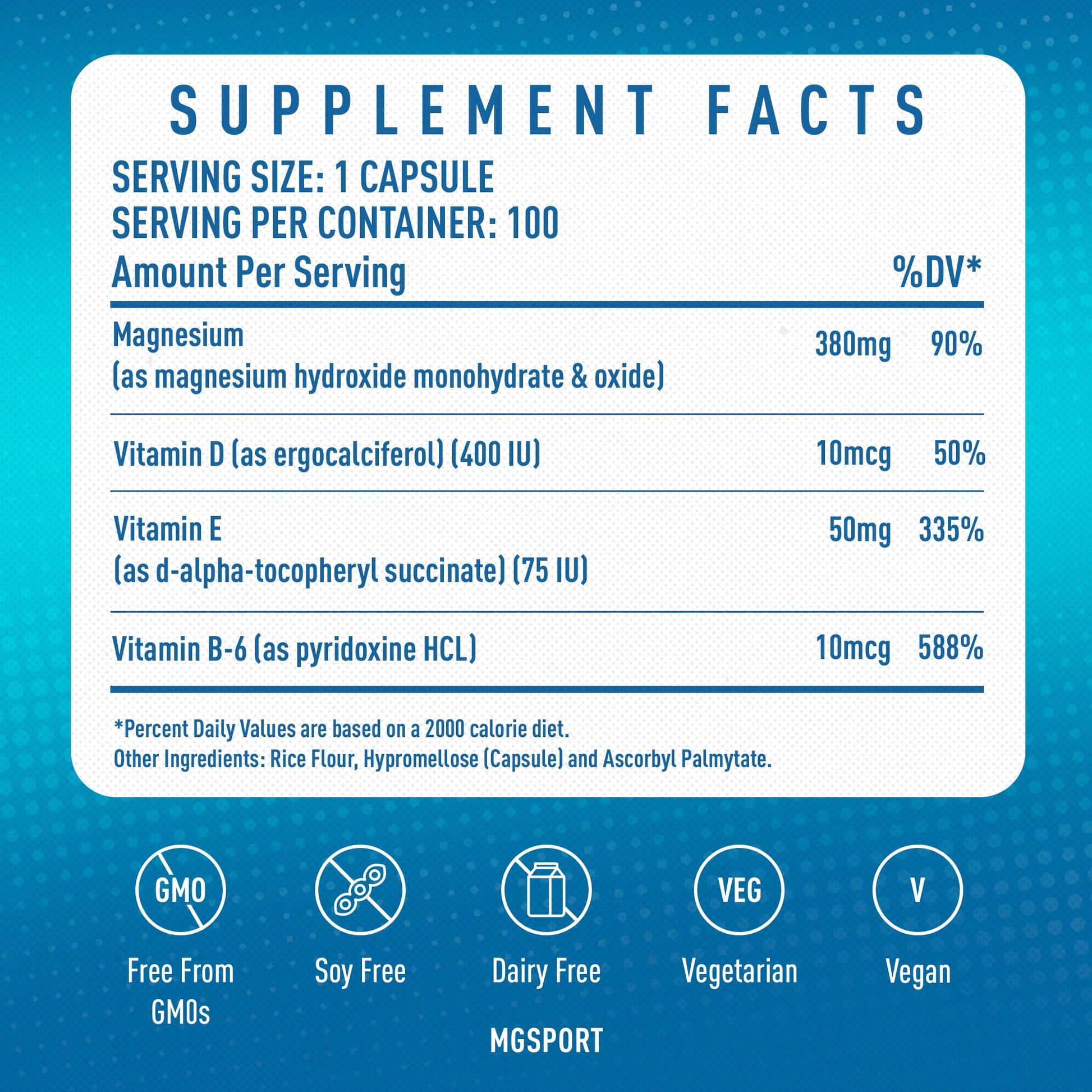 MGSPORT Magnesium Supplement 380mg - High Absorption Magnesium Complex Formula with Vitamins B6, D, E - Supports Muscle Function and Sleep Quality - 100 Servings - Maple Wellness Supplements