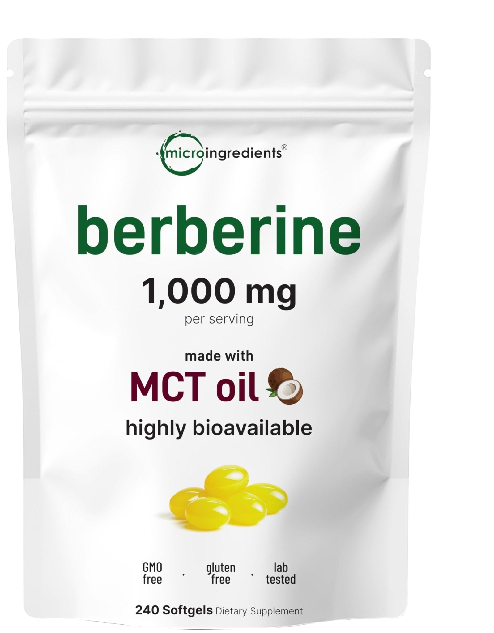 Micro Ingredients 1000mg with MCT Oil, 240 Softgels | Highly Bioavailable Formula with Berberine HCI from Aristata - Maple Wellness Supplements