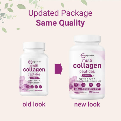 Micro Ingredients 2 Pack Multi Collagen Pills for Women & Men, 480 Capsules | Type I, II, III, V, X | Hydrolyzed Protein Peptides with Biotin, Hyaluronic Acid, & Vitamin C | Keto & Paleo Friendly - Maple Wellness Supplements