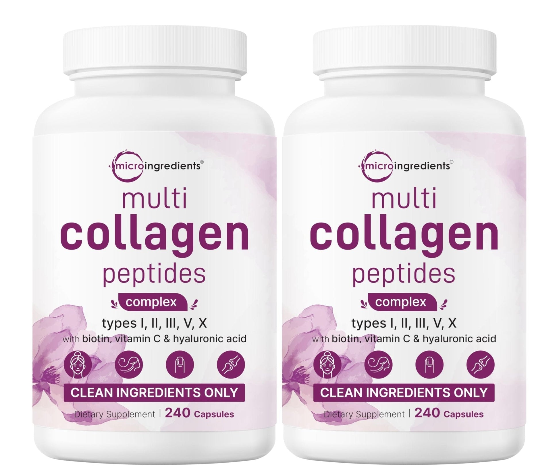 Micro Ingredients 2 Pack Multi Collagen Pills for Women & Men, 480 Capsules | Type I, II, III, V, X | Hydrolyzed Protein Peptides with Biotin, Hyaluronic Acid, & Vitamin C | Keto & Paleo Friendly - Maple Wellness Supplements