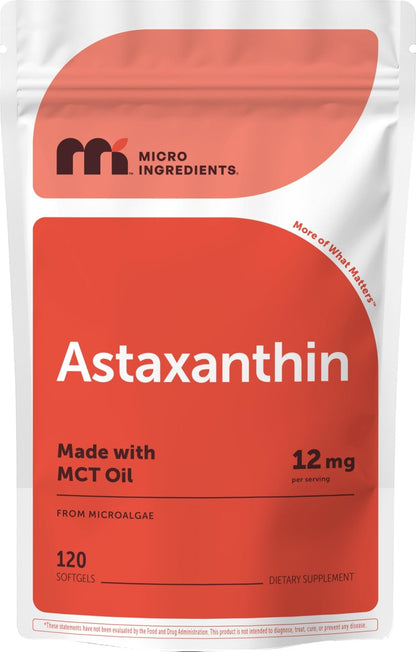 Micro Ingredients Astaxanthin 12mg with MCT Oil, 120 Softgels, 4 Month Supply | Premium Astaxanthin Antioxidant Supplements* | Fresh Microalgae Source - Maple Wellness Supplements
