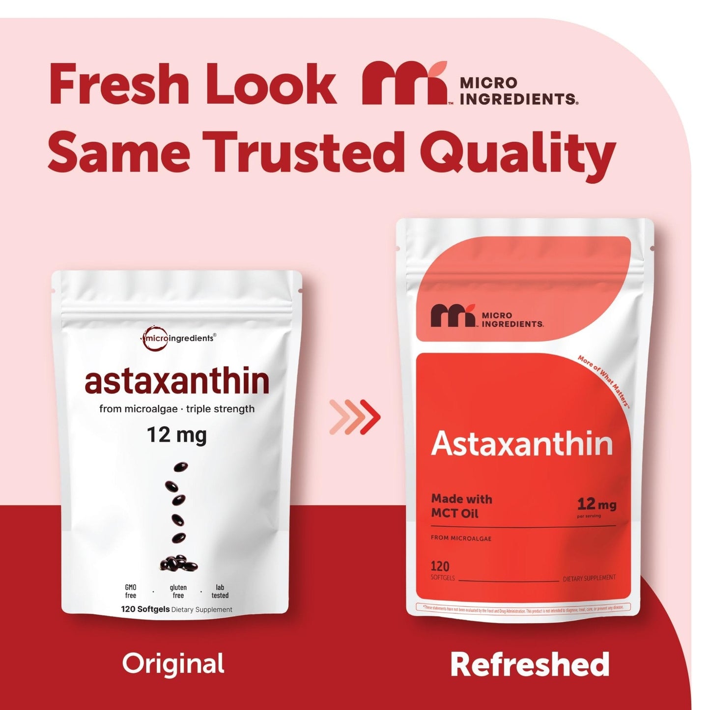 Micro Ingredients Astaxanthin 12mg with MCT Oil, 120 Softgels, 4 Month Supply | Premium Astaxanthin Antioxidant Supplements* | Fresh Microalgae Source - Maple Wellness Supplements