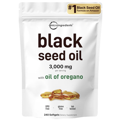 Micro Ingredients Black Seed Oil Softgels, 3,000mg, 240 Count | 2-in-1 Formula with Oil of Oregano, Carvacrol & Thymoquinone | - Maple Wellness Supplements