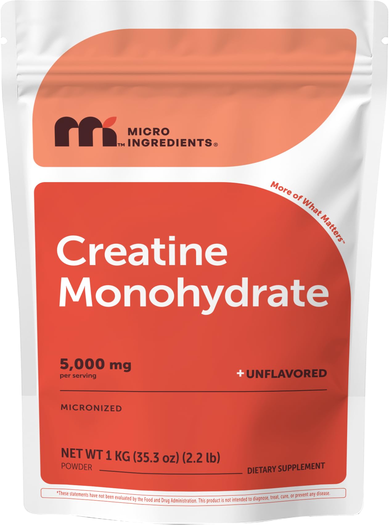Micro Ingredients Creatine Monohydrate Powder 1 kg (2.2 Lbs), 5000mg Per Serv, Micronized Creatine Powder, Unflavored, No Filler, Keto & Vegan, Easy Dissolve, Pre Workout for Women & Men* - Maple Wellness Supplements