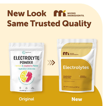 Micro Ingredients Electrolyte Powder, 2 lbs (139 Servings) | Lemon Raspberry Flavor | High Potassium (1,000mg) + Coconut Water & Real Lemon Juice - Maple Wellness Supplements