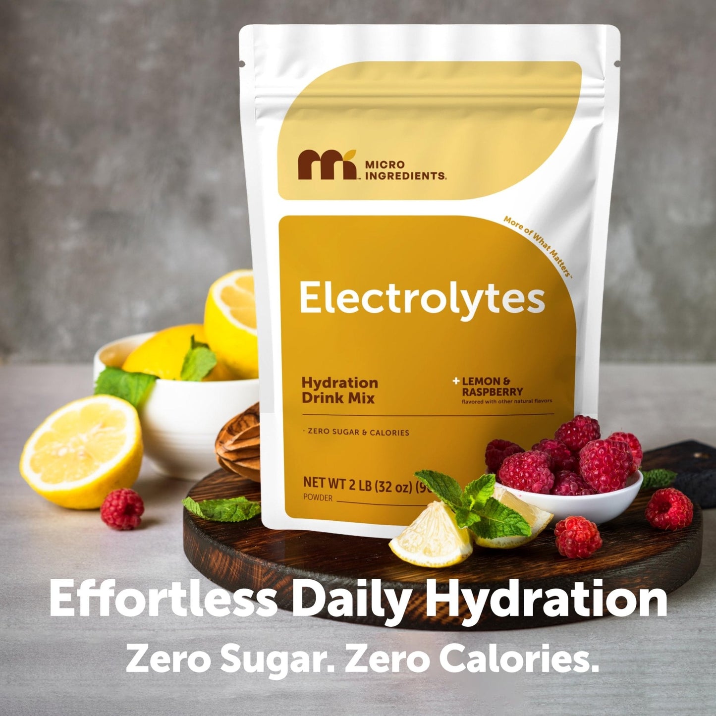 Micro Ingredients Electrolyte Powder, 2 lbs (139 Servings) | Lemon Raspberry Flavor | High Potassium (1,000mg) + Coconut Water & Real Lemon Juice - Maple Wellness Supplements