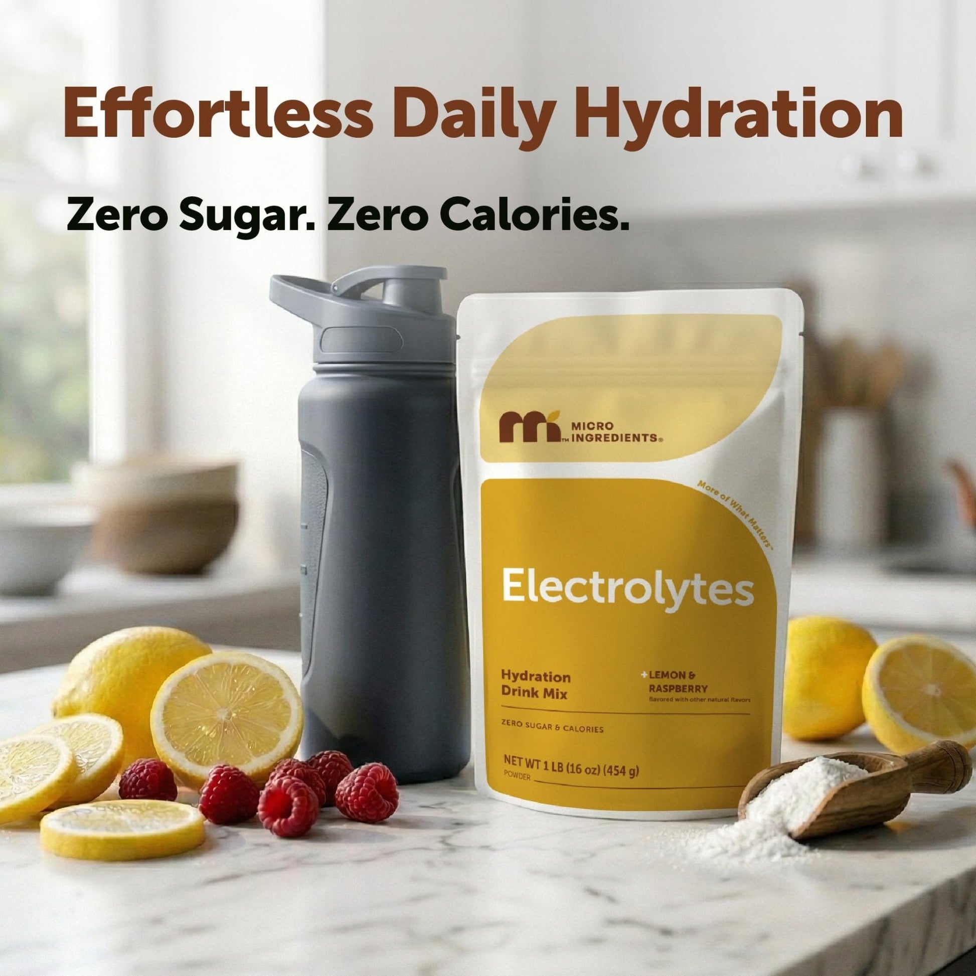 Micro Ingredients Hydration Electrolyte Powder, 1 lb (69 Servings) | Lemon Raspberry Flavor | High Potassium (1,000mg) + Coconut Water & Real Lemon Juice | No Sugar, Keto Friendly | Non-GMO - Maple Wellness Supplements