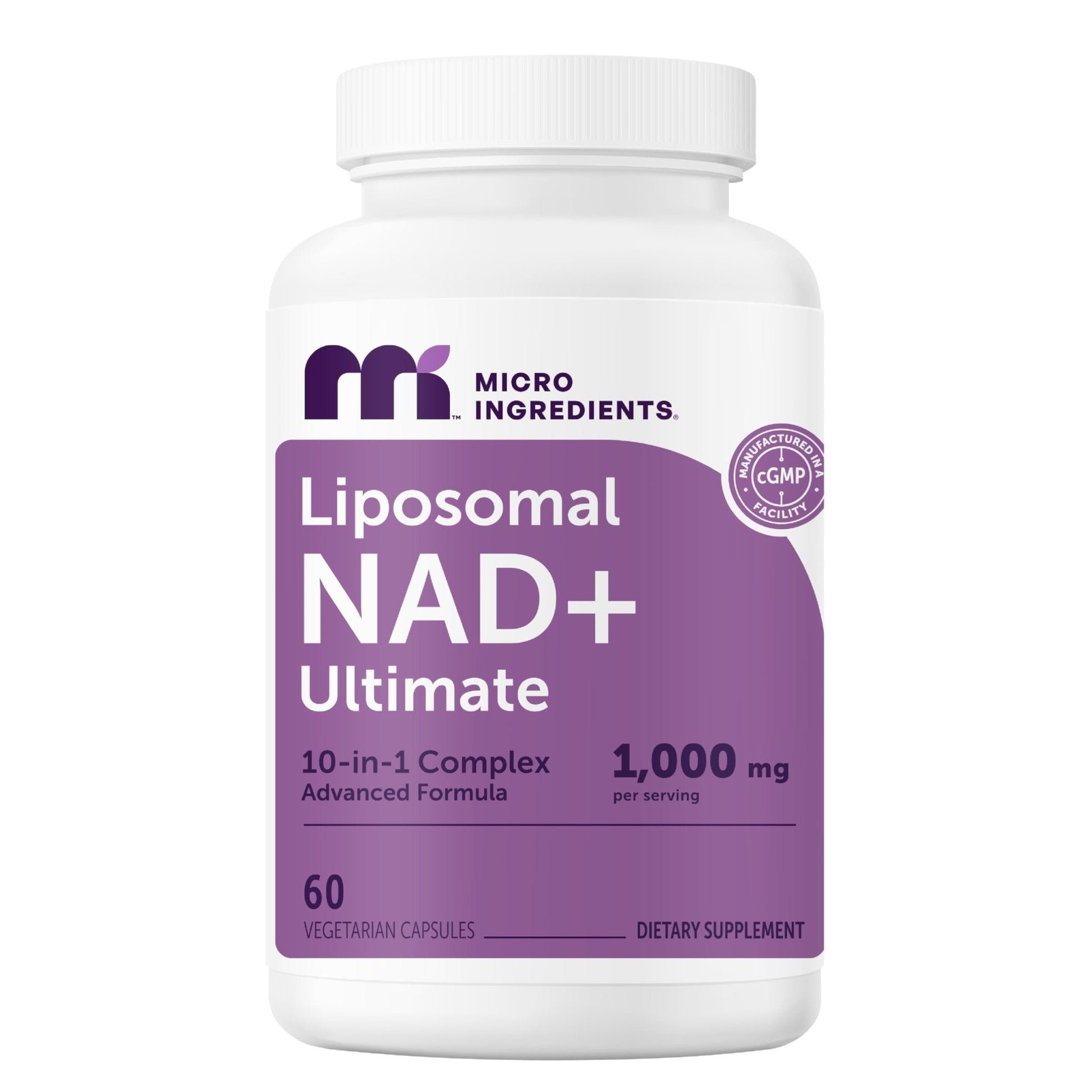 Micro Ingredients Liposomal NAD+ Ultimate Complex 1,000mg | 60 Veggie Capsules | NMN Pathway Formula | 10-in-1 with Resveratrol, Glutathione, & Astaxanthin - Maple Wellness Supplements