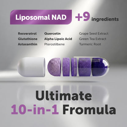 Micro Ingredients Liposomal NAD+ Ultimate Complex 1,000mg | 60 Veggie Capsules | NMN Pathway Formula | 10-in-1 with Resveratrol, Glutathione, & Astaxanthin - Maple Wellness Supplements