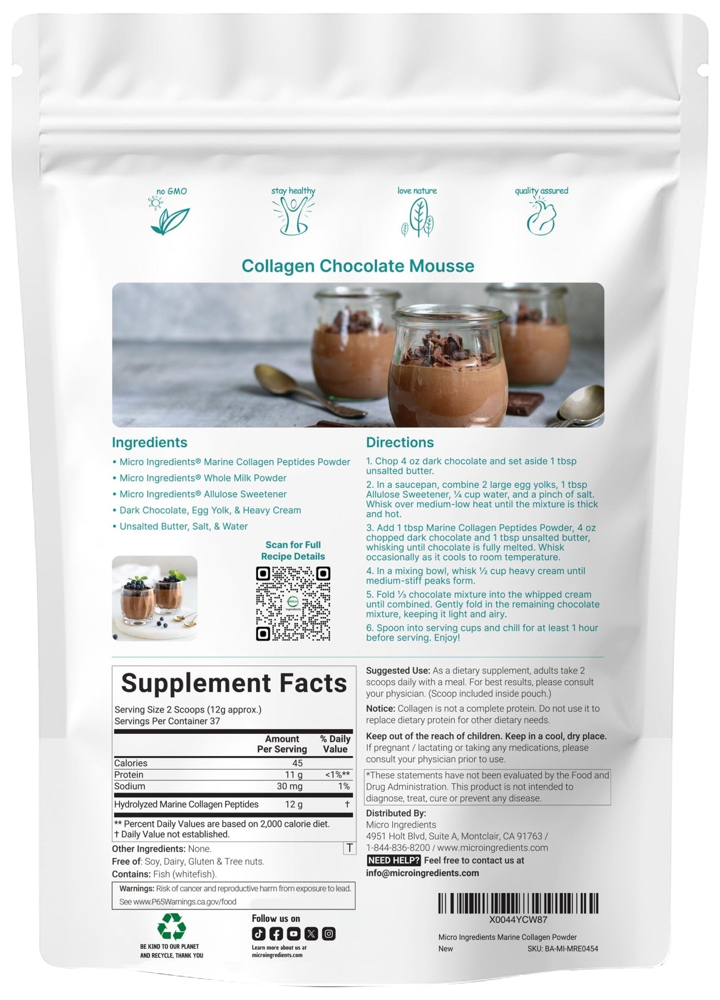 Micro Ingredients Marine Collagen Peptides Powder, 1 lb | Type I Marine Collagen + Natural Protein | Wild-Caught Fish Source - Maple Wellness Supplements