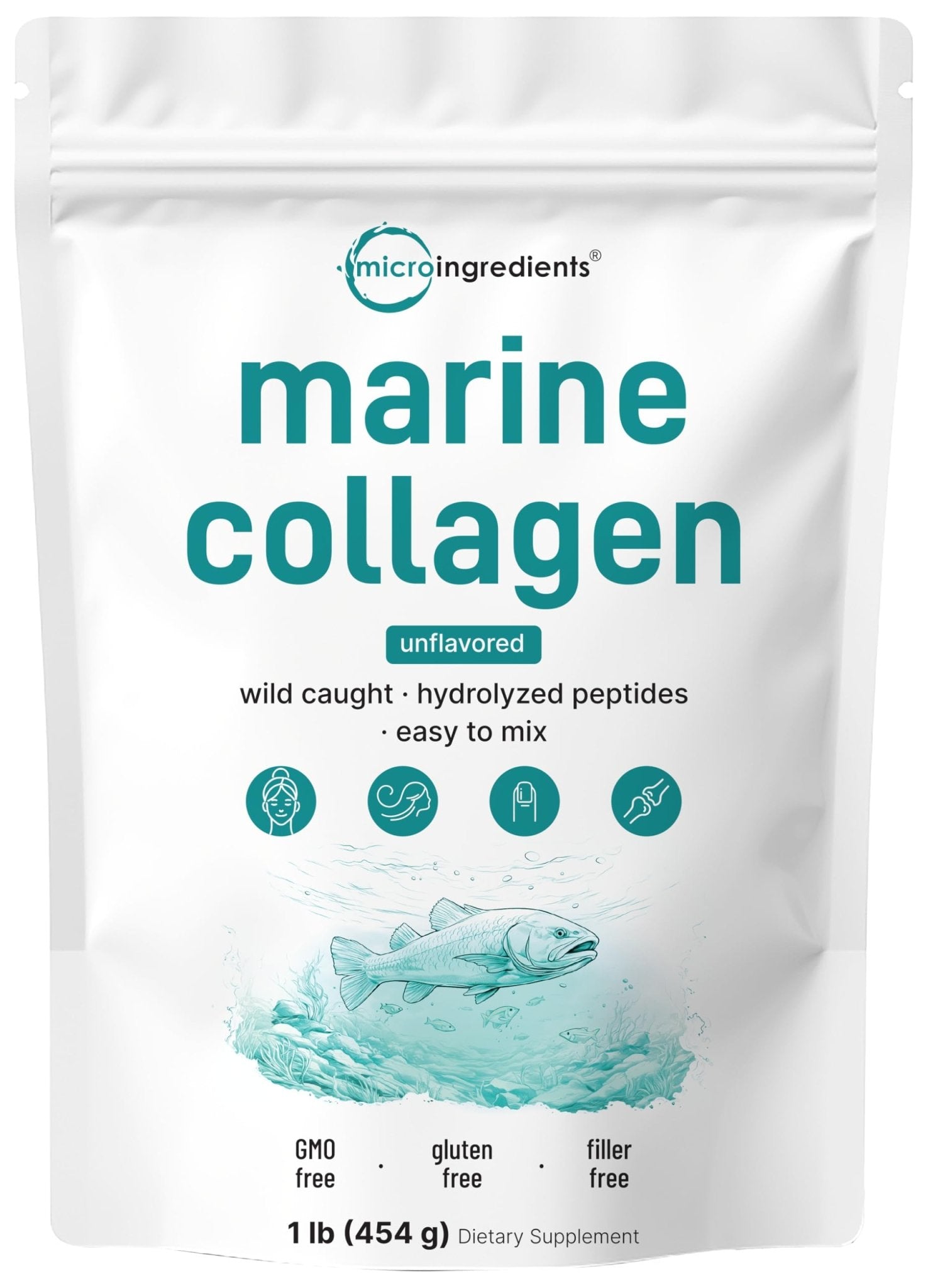 Micro Ingredients Marine Collagen Peptides Powder, 1 lb | Type I Marine Collagen + Natural Protein | Wild-Caught Fish Source - Maple Wellness Supplements