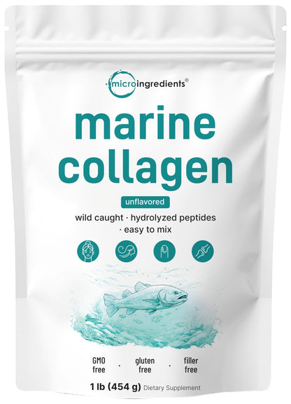 Micro Ingredients Marine Collagen Peptides Powder, 1 lb | Type I Marine Collagen + Natural Protein | Wild-Caught Fish Source - Maple Wellness Supplements