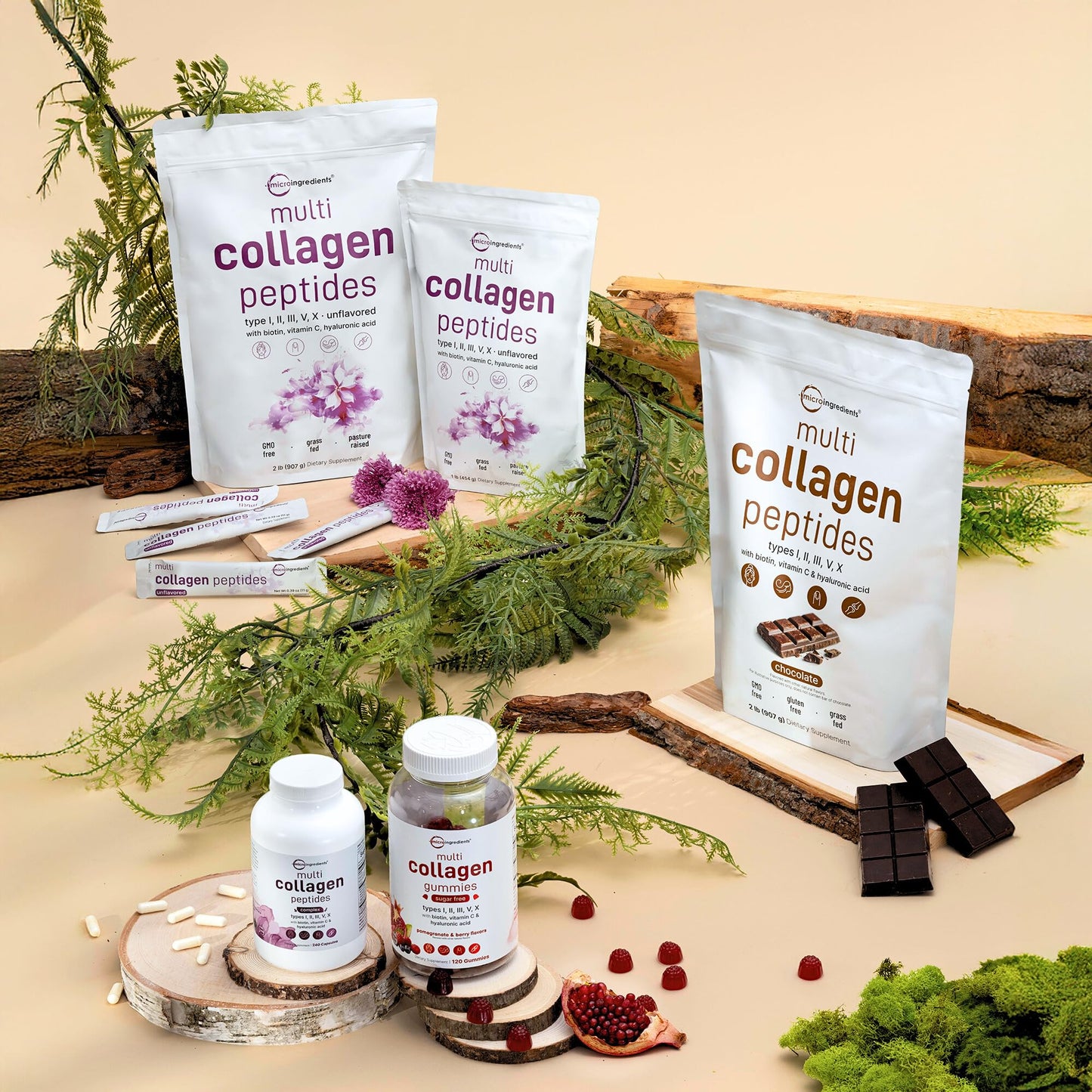 Micro Ingredients Multi Collagen Pills for Women & Men, 240 Capsules | Type I, II, III, V, X | Hydrolyzed Peptides with Biotin, Hyaluronic Acid - Maple Wellness Supplements