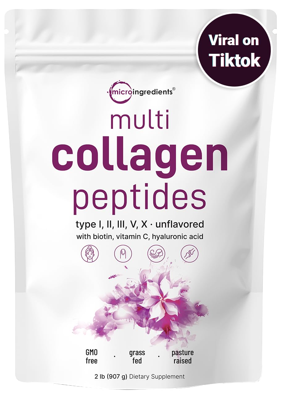 Micro Ingredients Multi Collagen Protein Powder, 2 Pounds – Type I,II,III,V,X with Biotin - Maple Wellness Supplements