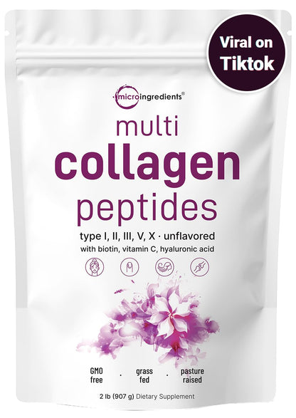 Micro Ingredients Multi Collagen Protein Powder, 2 Pounds – Type I,II,III,V,X with Biotin - Maple Wellness Supplements