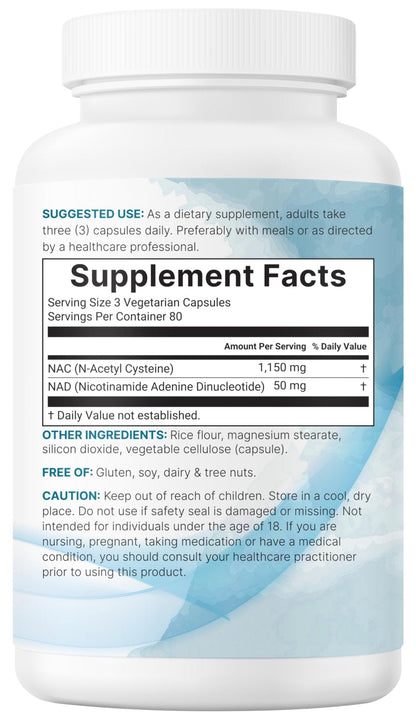 Micro Ingredients NAC with NAD+, 240 Vegetarian Capsules | 1,200 mg Per Serving | 2-in-1 N-Acetyl-L-Cysteine with Nicotinamide Adenine Dinucleotide - Maple Wellness Supplements