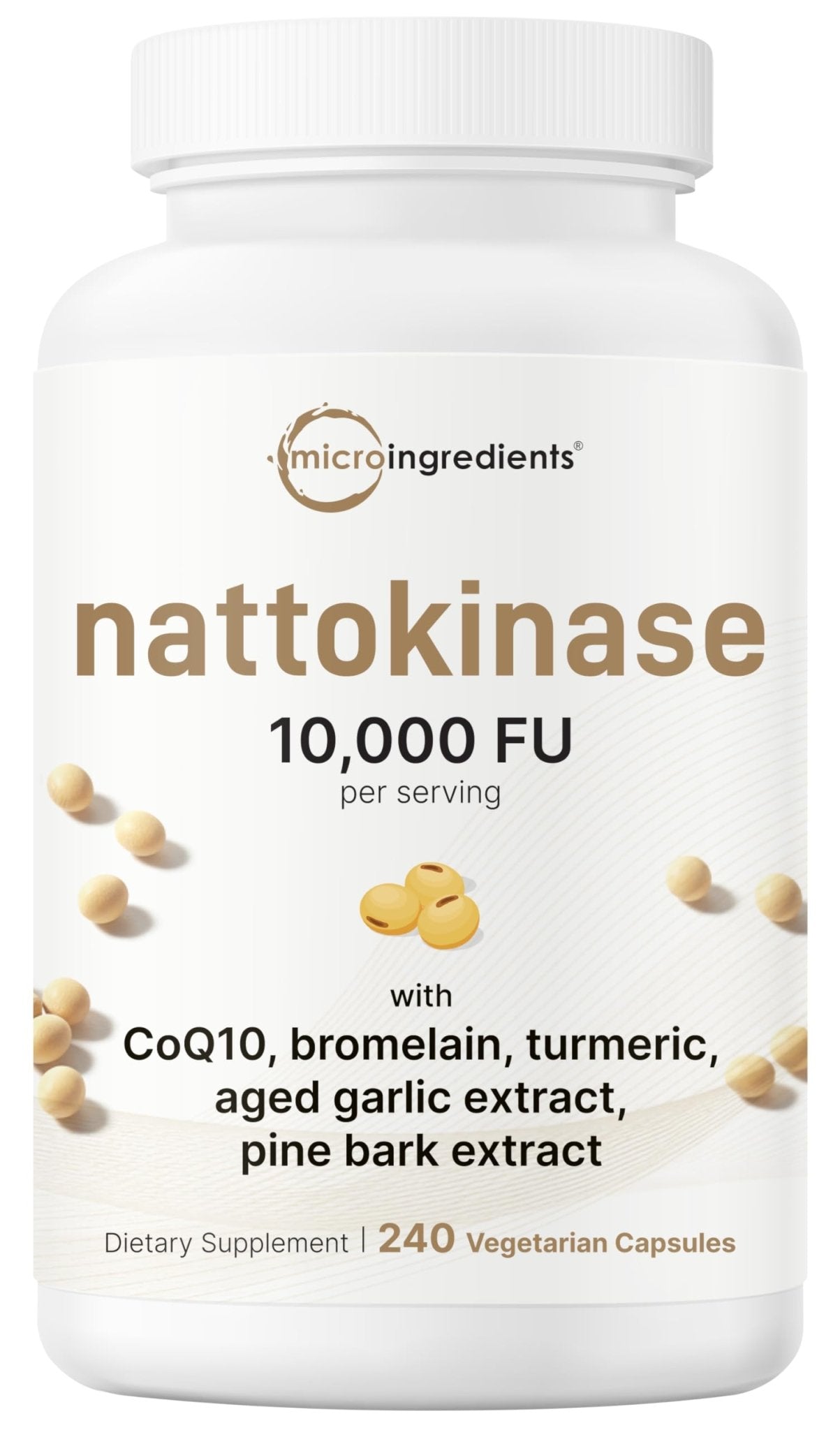 Micro Ingredients Nattokinase 10,000 FU Per Serving (Natural Natto Extract), 240 Vegetarian Capsules | with CoQ10, Turmeric, Aged Garlic & Pine Bark Extract - Maple Wellness Supplements